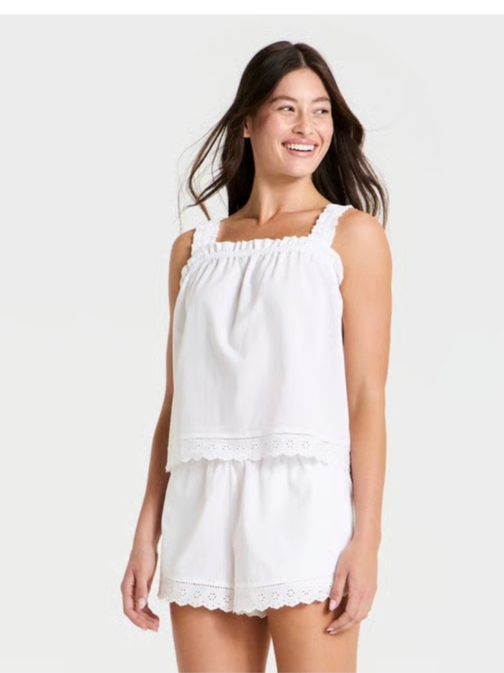 Auden White Eyelet-Trim Pajama Set